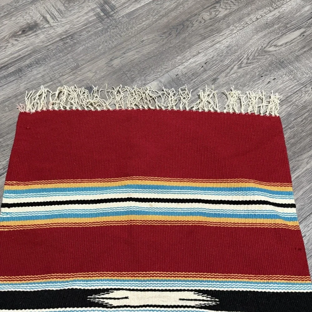 Southwestern Red Geometric Textured Area Rug Blanket 20x38‎ In Chimayo